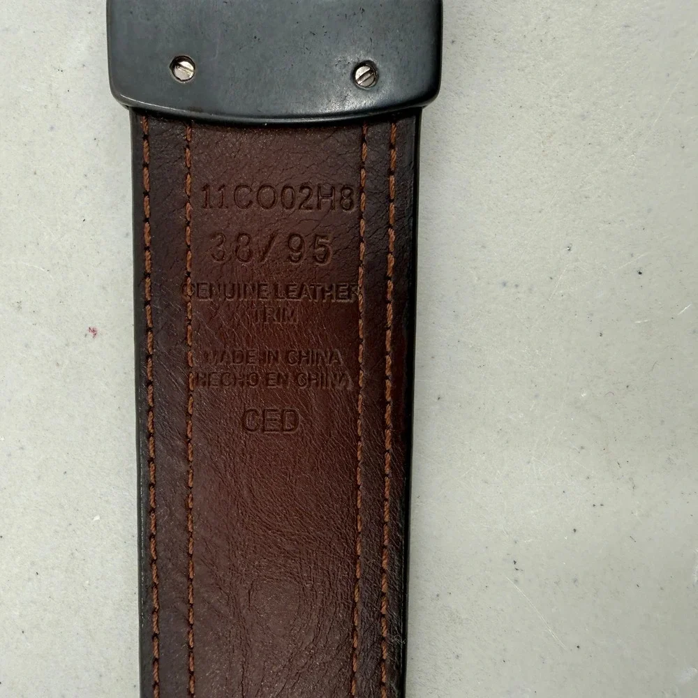 Columbia Reversible Belt Mens 38 Brown Multi-Color Striped Leather 11CO02H8